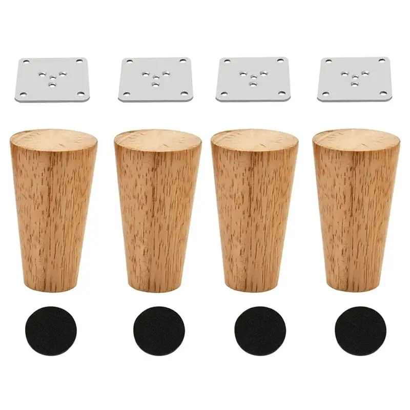 Wood 4 Inch Furniture Legs Set Of 4 Round Solid Mid Couch Feet Spare Parts Legs For Sofa Dresser Cabinet Bed Home DIY-B51B