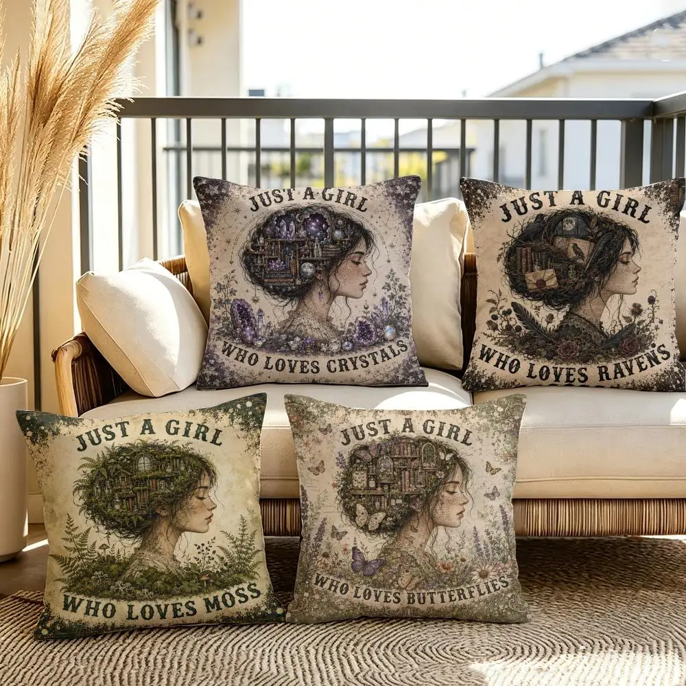 Vintage Book Lover Girl Cushion Cover Soft Plush Throw Pillow Cover Double-Sided Decorative Cushion Case Sofa Bedroom Home Decor