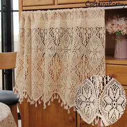 Short Lace Curtains Kitchen Tulle Vintage Farmhouse Window Valances Half Decorative Cabinet Curtain for Cafe Home Decor