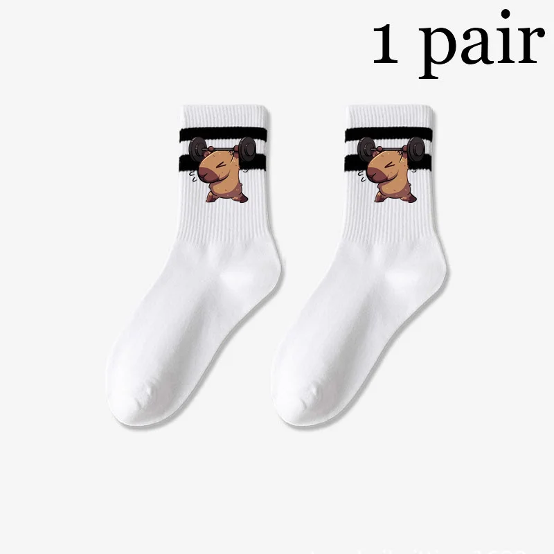 Funny Fitness Capybara Women Black White Medium Length Socks Trendy Suitable Spring Summer Sock Streetwear Harajuku Casual Socks