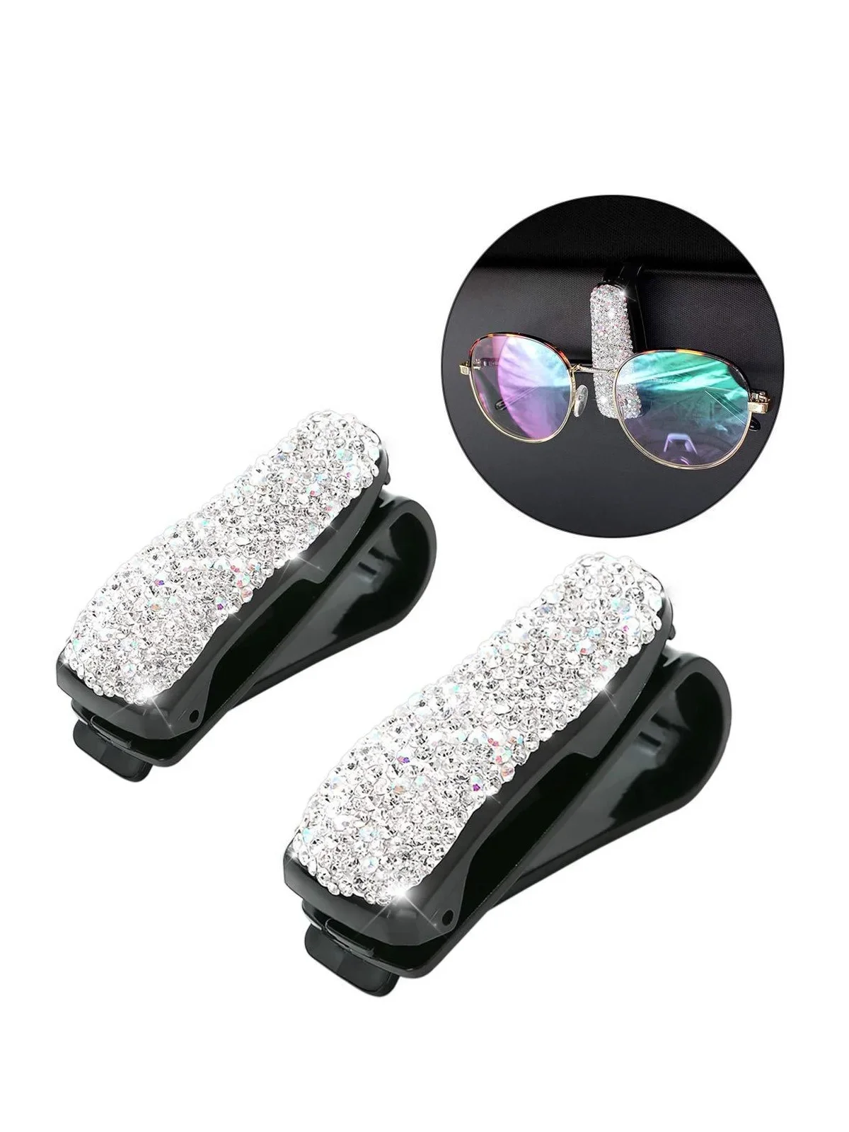 

​ ​ Автомобильный солнцезащитный козырек с зажимом для очков с искусственными бриллиантами для организации и стиля ​ ​