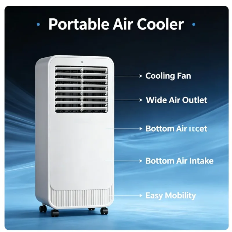Portable Household Evaporative Air Cooler, Single Cold Water Cooling Fan, Mobile Air Chiller for Indoor Home Space Temperature