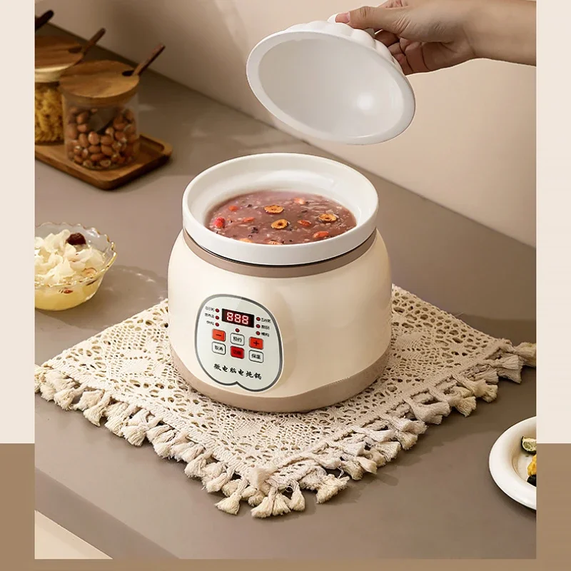 6L Automatic Ceramic Electric Slow Cooker Mini Porridge Pot with Soup Cooking Function And Ceramic Inner Pot for Stew Nest