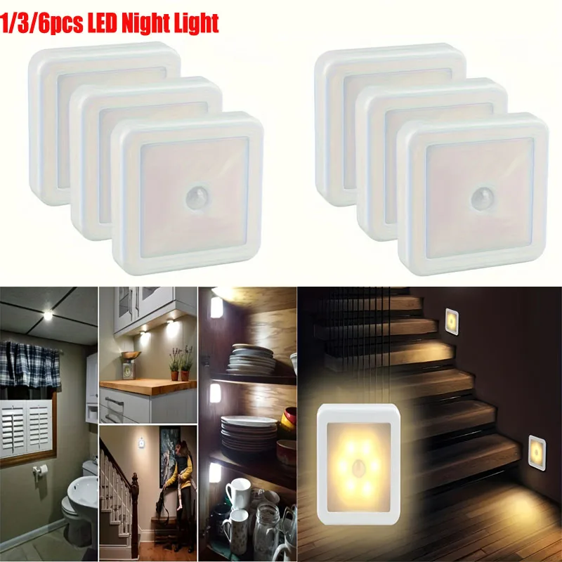 

6/3/1pc Motion Sensor LED Nightlight Wireless Wall Lamp for Closet Cabinet Stair Auto On/Off Night Light For Bathroom Bedside