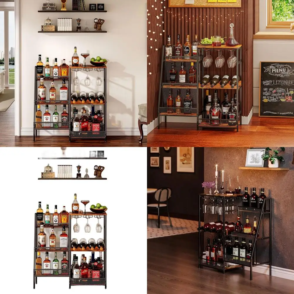 

Трехуровневая подставка для домашнего бара с держателем для стаканов, подставкой для виски и вина, отдельно стоящая трапециевидная полка-витрина