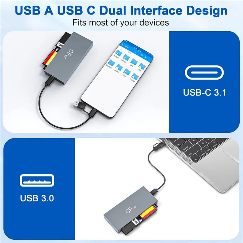 B63B-Simultaneous Read USB C For Cfast 2.0 6 In 1 Card Reader For Cfast/CF MS/SD TF/XD Memory Cards
