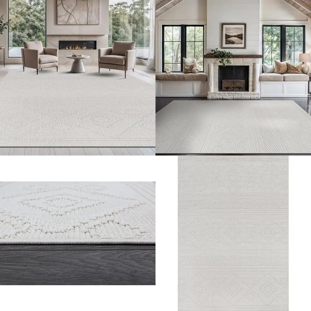 

Modern White 8x10 Boho Geometric Area Rug, Soft & Durable for Living/Dining Rooms