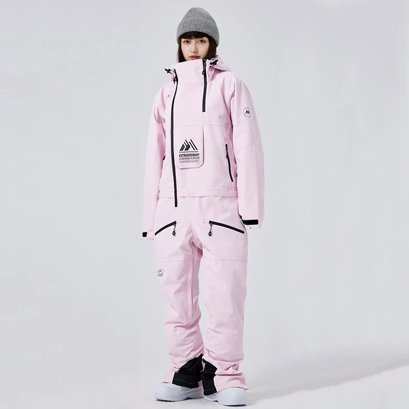 2025 Men Baggy Skiing Suites Winter Snow Clothes Couple Warm Jumpsuits Ladies Windproof Ski Overalls Snowboarding Tracksuit Set