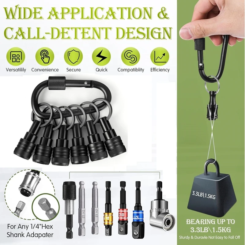 6PCS Bit Holders Keychain, 1/4 Inch Hex Shank Bit Holders, Quick-Change Design For Nut Driver, Screwdriver & Drill Bits