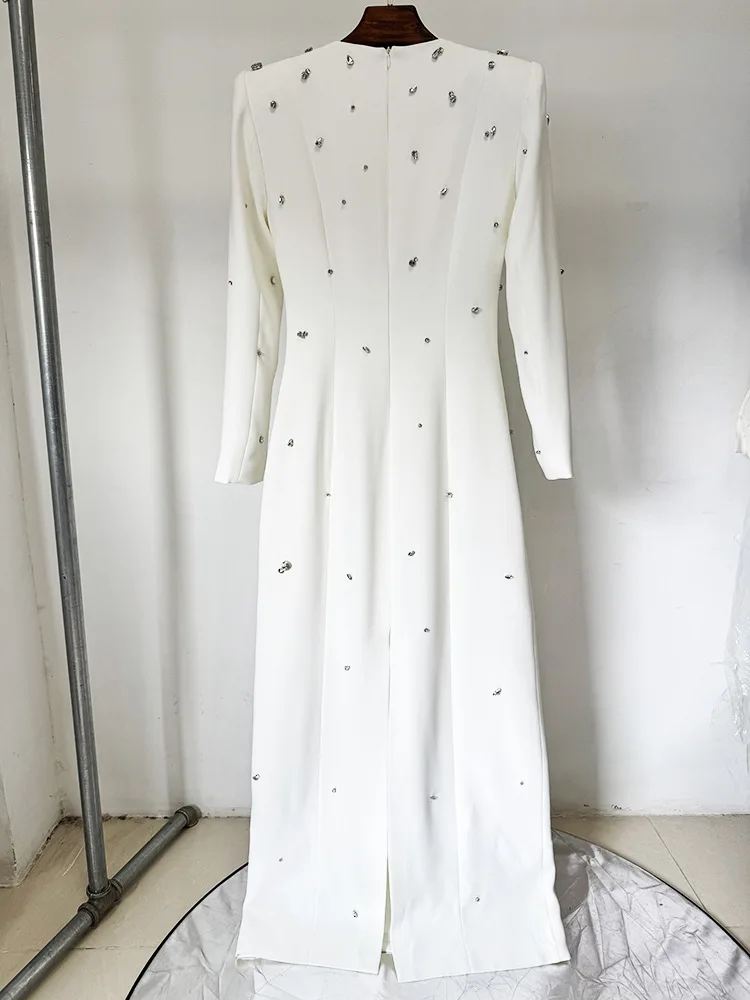 Mode hoge hals bodycon maxi-jurken met lange mouwen voor dames luxe 2025, zomer nieuwe diamanten celebrity feestjurk dameskleding