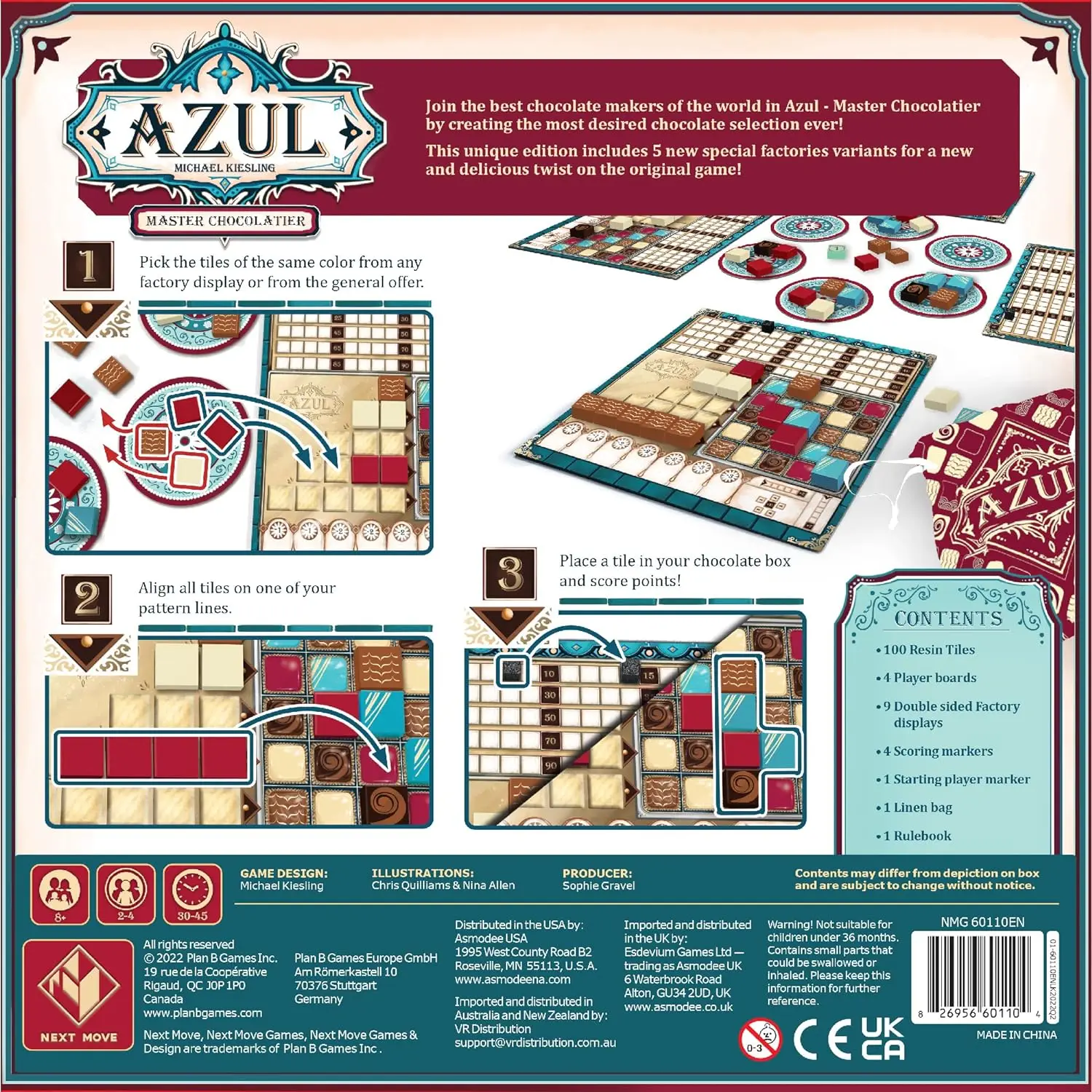 Azul Chocolate Master Chess Board Game - Tile Placement, Suitable for Children and Adults, Suitable for Children Over 8 Years Ol