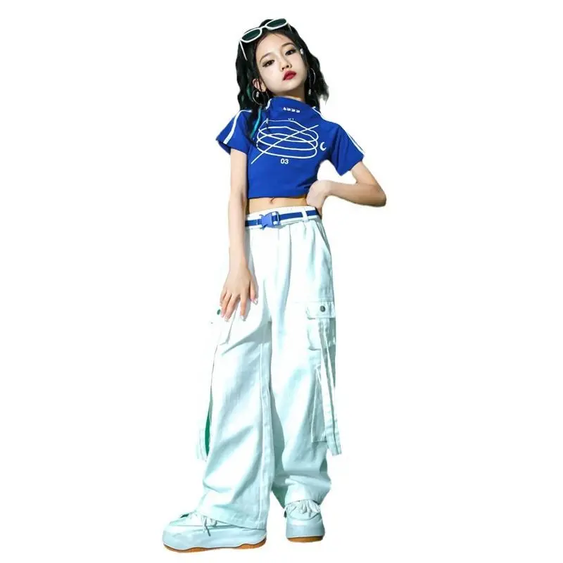 

Girls Ballroom Hip Hop Clothing Crop Tops Cargo Pants Kids Street Dancing Clothes Children Teenage Jazz Street Dance Costumes