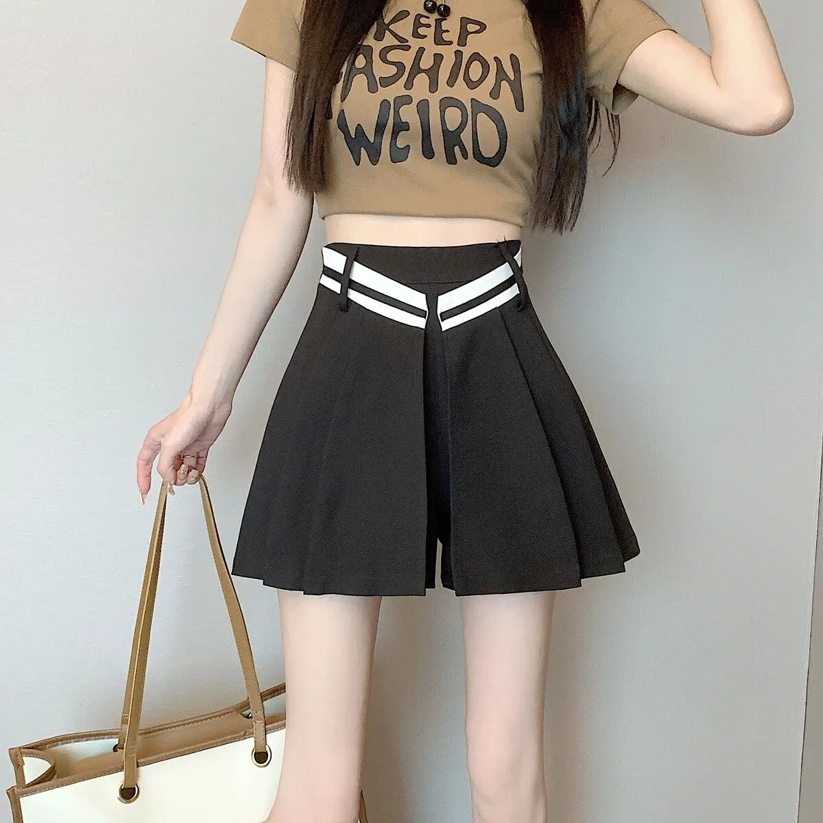 Outdoor Sex Erotic Pantskirt Summer Western Short Culottes Women Casual Wide Leg Hot Pants High Waist Pleated Skirt Mini Skirts