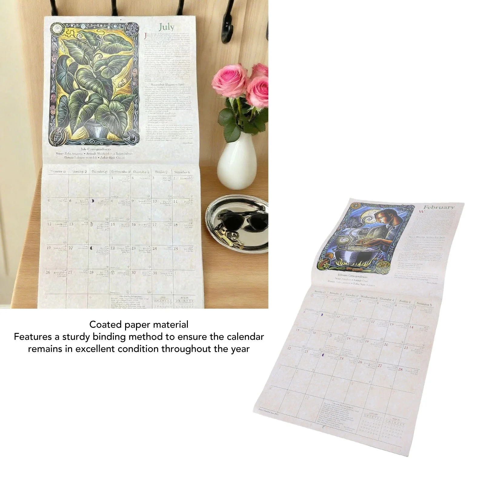 2026 Witches Calendar Coated Paper Astrological Witches Planner Calendar with Spells Rituals Moon Phases 2026 Witches Datebook