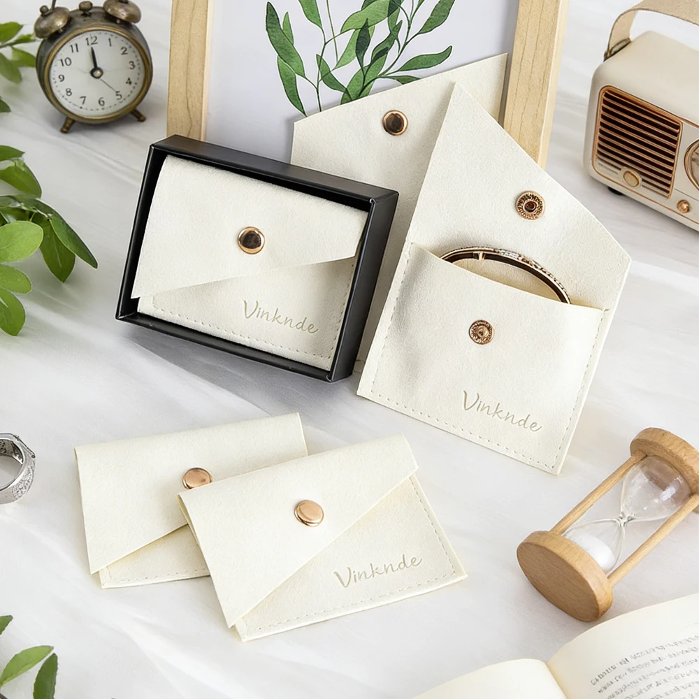 

Custom Logo Suede Ring Earring Necklace Jewelry Bag Mictofiber Jewellry Pouch Packaging 8*6cm Snap Flap Envelope Jewelry Pouches