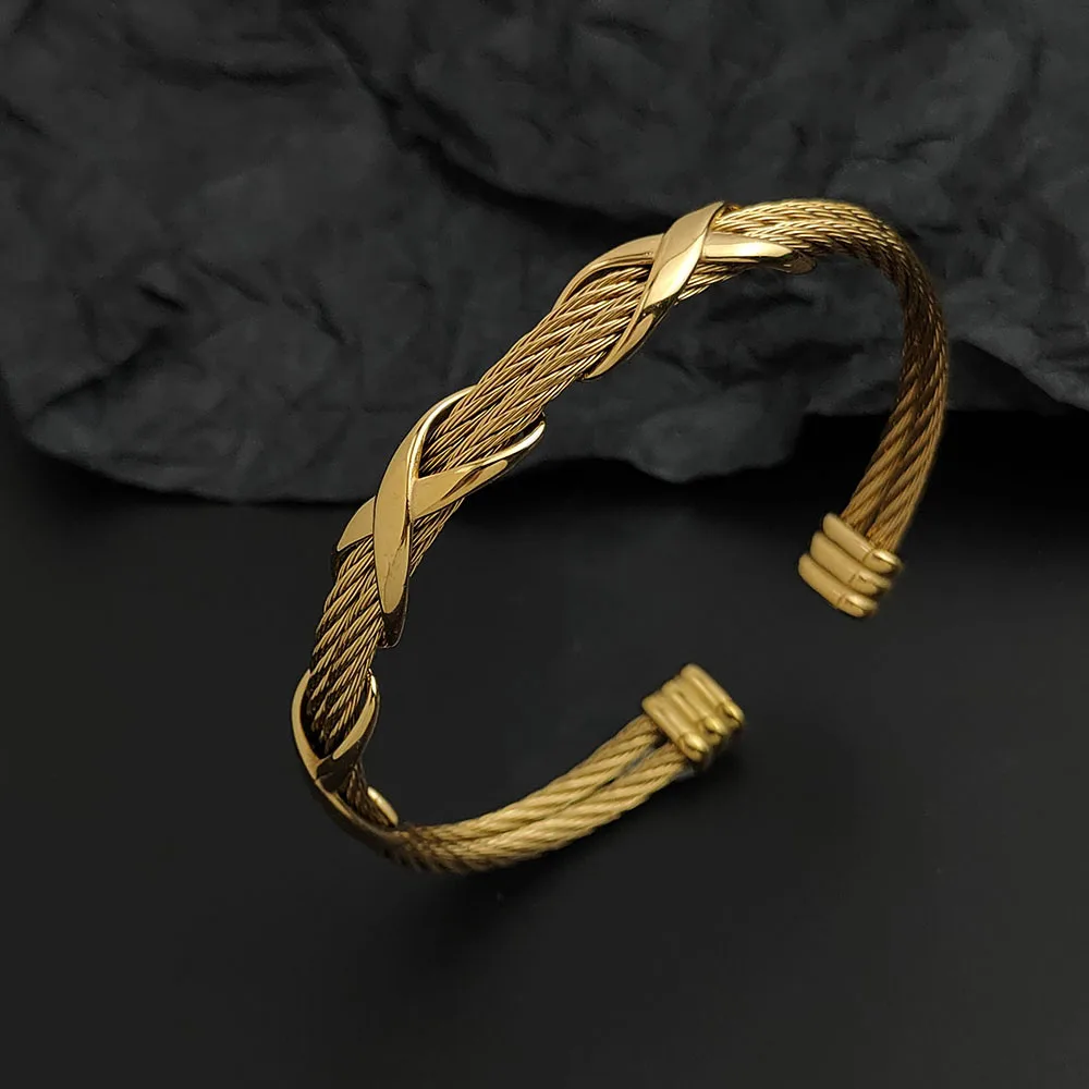 

Creative double-layer steel wire cross-plated stainless steel women's bracelet, waterproof and rust-free, couple bracelet