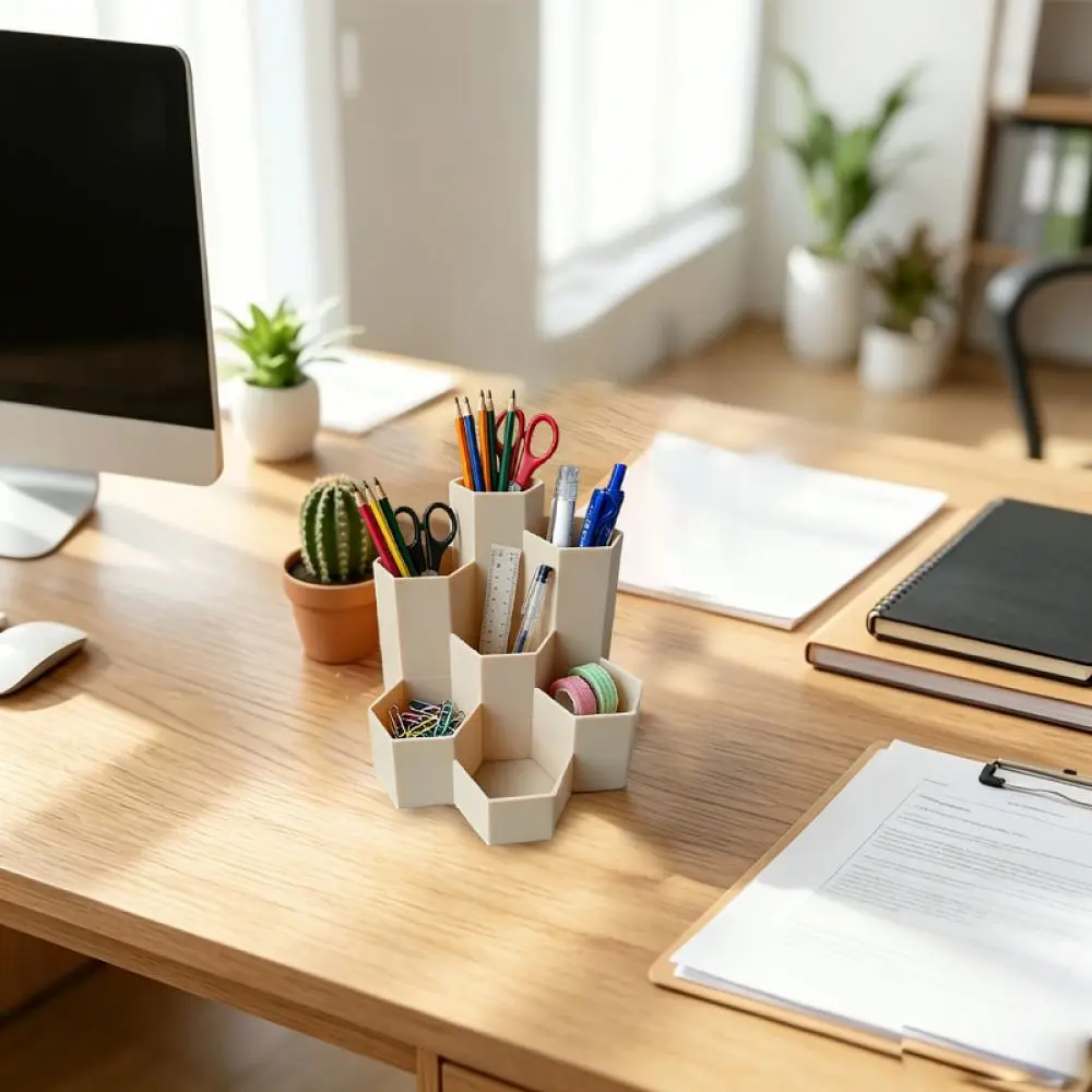 Modern Hexagon Pen Holder 3D Printed Desk Storage Organizer Container For School Stationery Home Office Desk