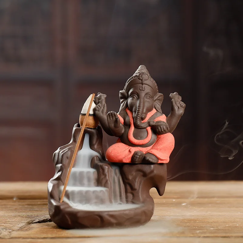 1Pc, Purple Clay Elephant Backflow Incense Burner Home Decor Ornament Incense Stick Holder (Without Incense)