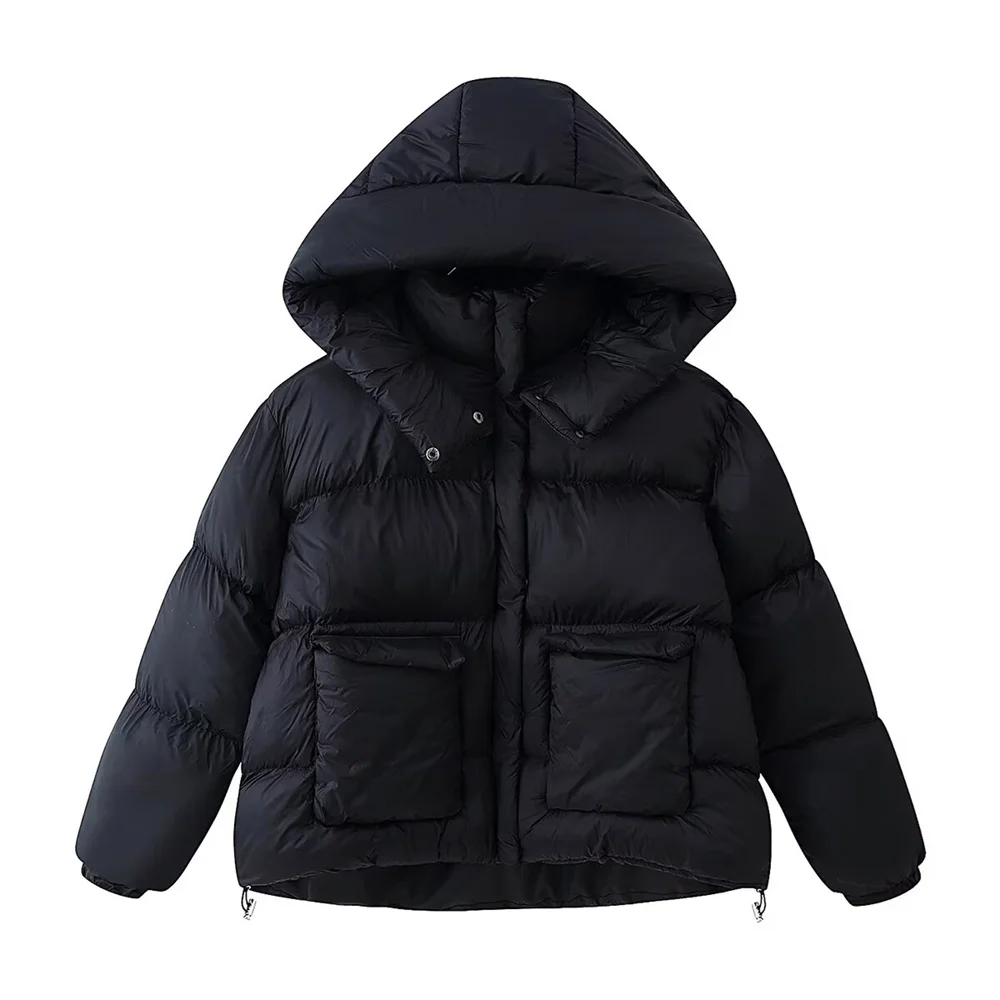 

Winter New Product Women's Fashion Hooded Pocket Decoration Loose Solid Color Breadms Cotton Jackets Jackets