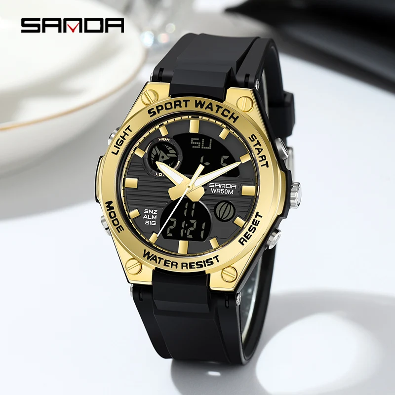 

SANDA 2022 Top Brand Fashion Women's Watches Waterproof Sports Digital Quartz Wristwatch Casual Clock Gift Relogio Feminino 6067