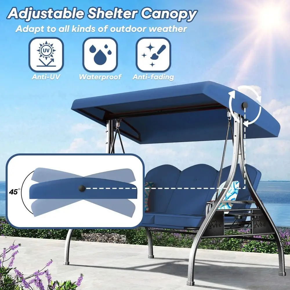 Seat Outdoor Porch Patio Swing with Stand 800lbs 2in1 Convertible Swing Bed with Adjustable Canopy amp Removable Cushion for Ya