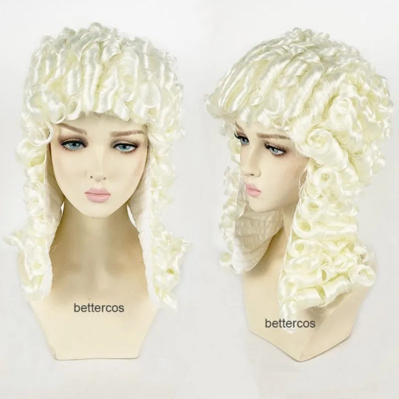 High Quality Synthetic Lawyer Cosplay Wig Beige Judge Baroque Curly Male Cosplay Wigs for Man Halloween Party+Wig cap