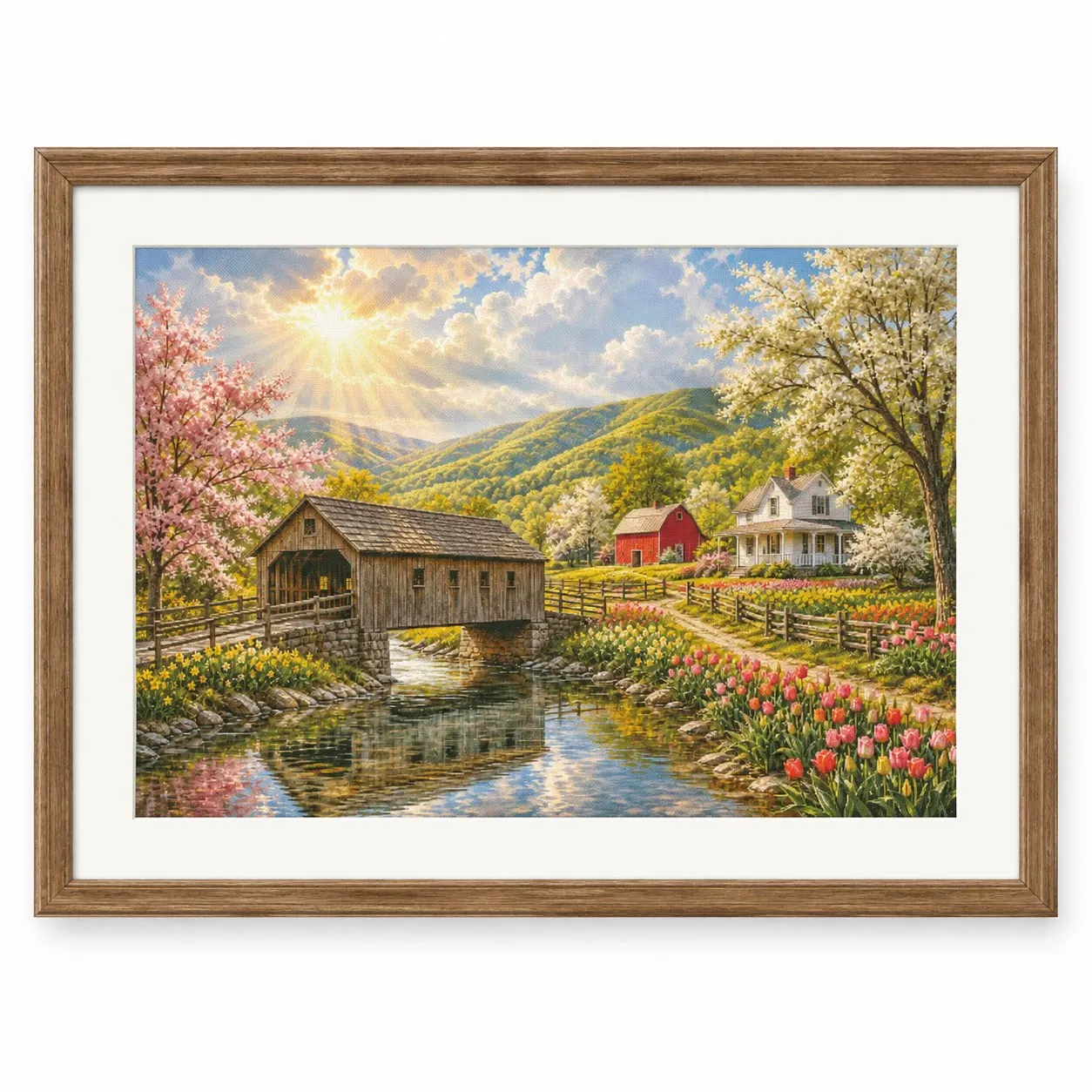 [ZZ9267 - Tulip Country Bridge]14CT 11CT 16CT Stamped Cross Stitch Kit DIY Embroidery Needlework Set with Printed Canvas Cotton
