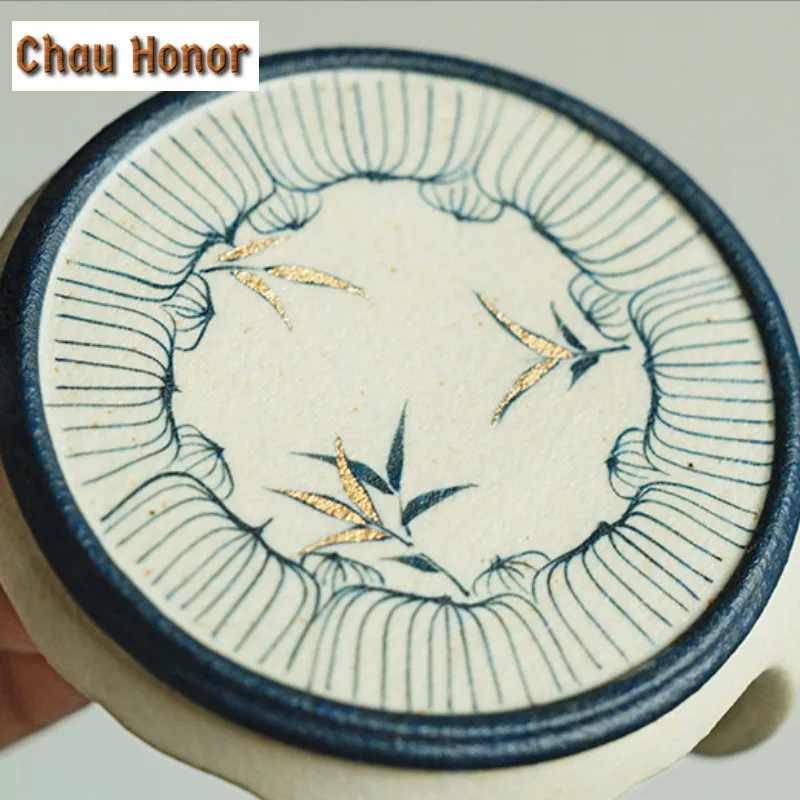Blue And White Flint Red Teapot Cover Holder Aesthetic Gold Drawing Bamboo Cover Frame Zisha Pot Lid Shelf Coaster Tableware - view 3