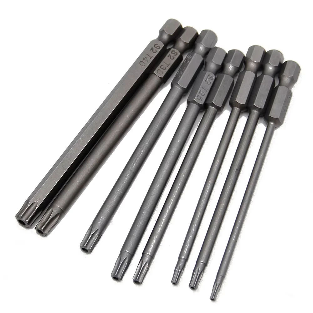 8PC Set 100mm S2Magnetic Hexagonal Screwdriver Heads Hollow Plum Blossom Hole Electric Drill & Pneumatic Tool Handle Accessories