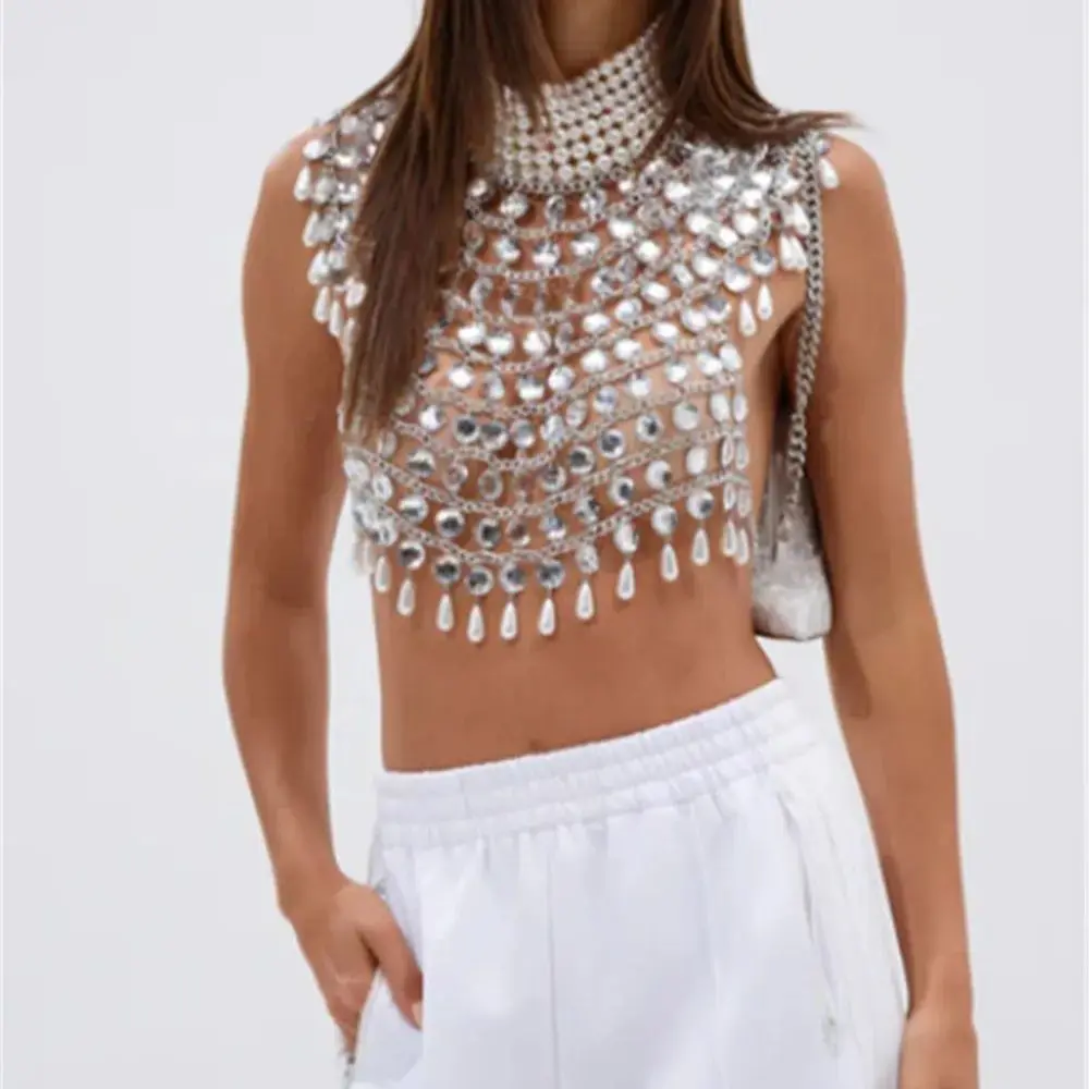 مثير مخرمة دمعة اللؤلؤ المرقعة الأعلى للنساء تصميم على الطراز الباروكي ، شكل المناسب الرسن العنق ، سترة خارجية