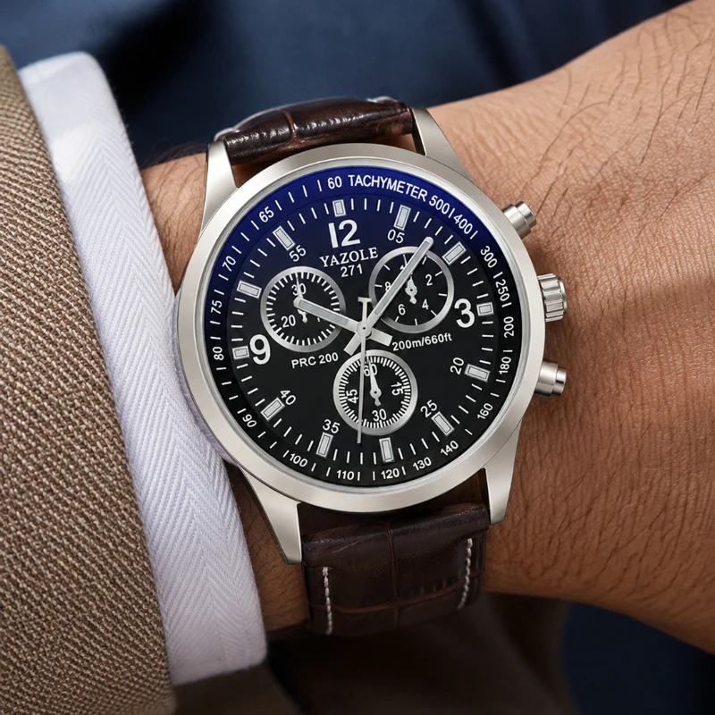 YAZOLE Men Watch Sports Business Quartz Wristwatches for Man Fashion Casual PU Leather Strap Male Watch Clock Relogio Masculino