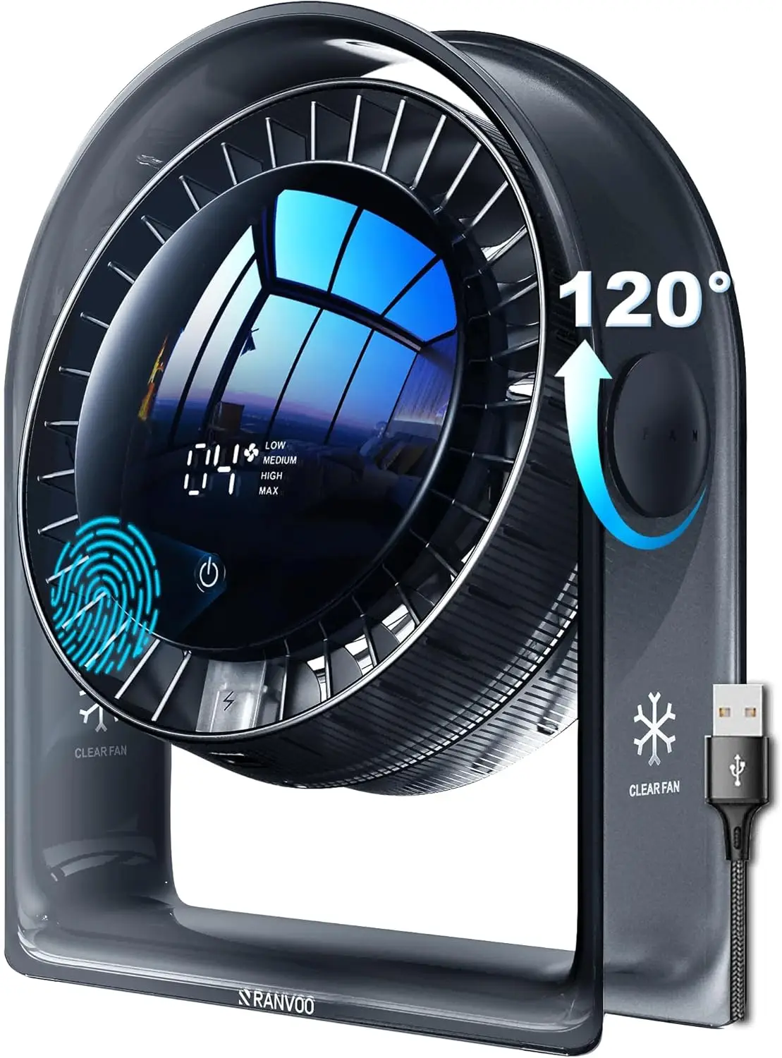 

Настольный USB-вентилятор 2026 Ultra Quiet, 4 скорости, портативный циркулятор воздуха с умным дисплеем для спальни и офиса