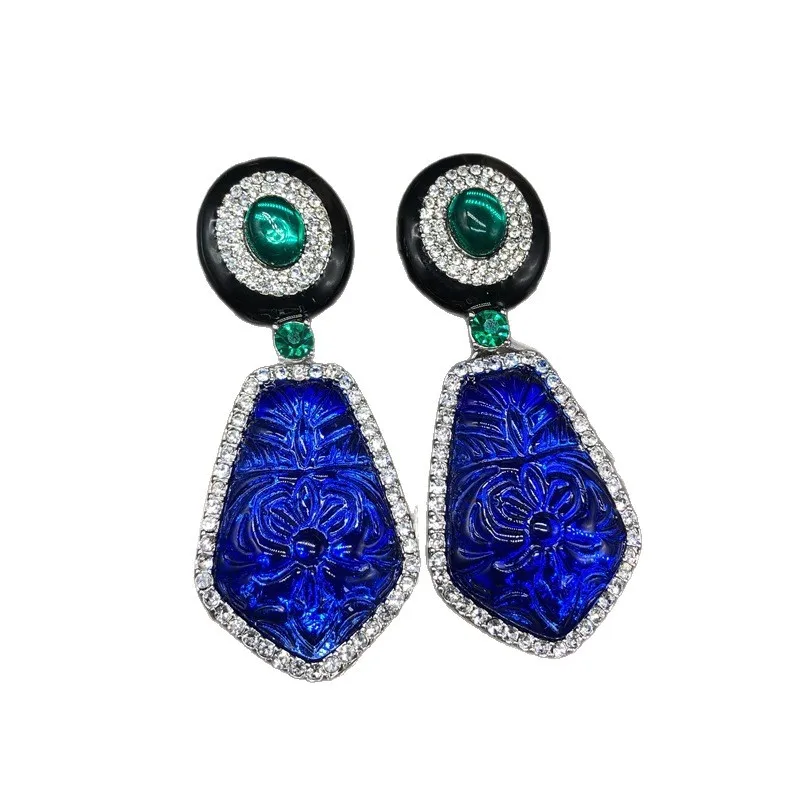 2025New Women Enamel Glazed Rhinestone Blue Jelly Resin Drop Earrings