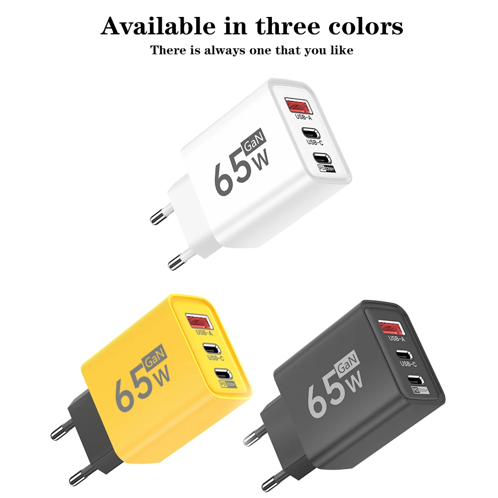 65W USB C GaN Fast Charger 3 Ports PD QC3.0 Charging Station Wall Adapter For iPhone Samsung Xiaomi Huawei EU US Plug Travel