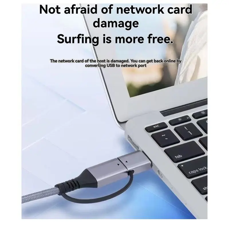 M52K-RJ45 Gigabit Ethernet Cable Type-C/USB3.0 2-In-1 To Laptop Braided Rope Network Interface