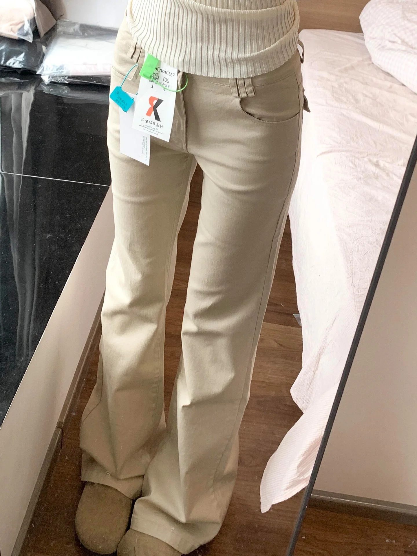 

Retro Washed High Waist Bell Bottom Khaki Denim Jeans Women's Lazy Style Slimming Spring Summer New Arrival Straight Leg Jeans