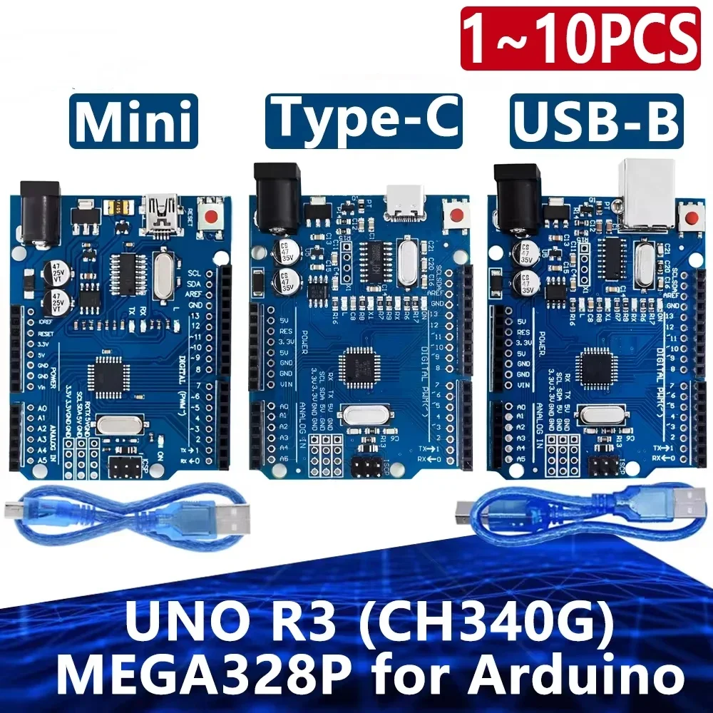 1-10 יחידות עבור UNO R3 (CH340G) MEGA328P עבור Arduino UNO R3 + כבל USB 16Mhz TYPE-C מיקרו ריבוע ATMEGA328P-AU לוח פיתוח