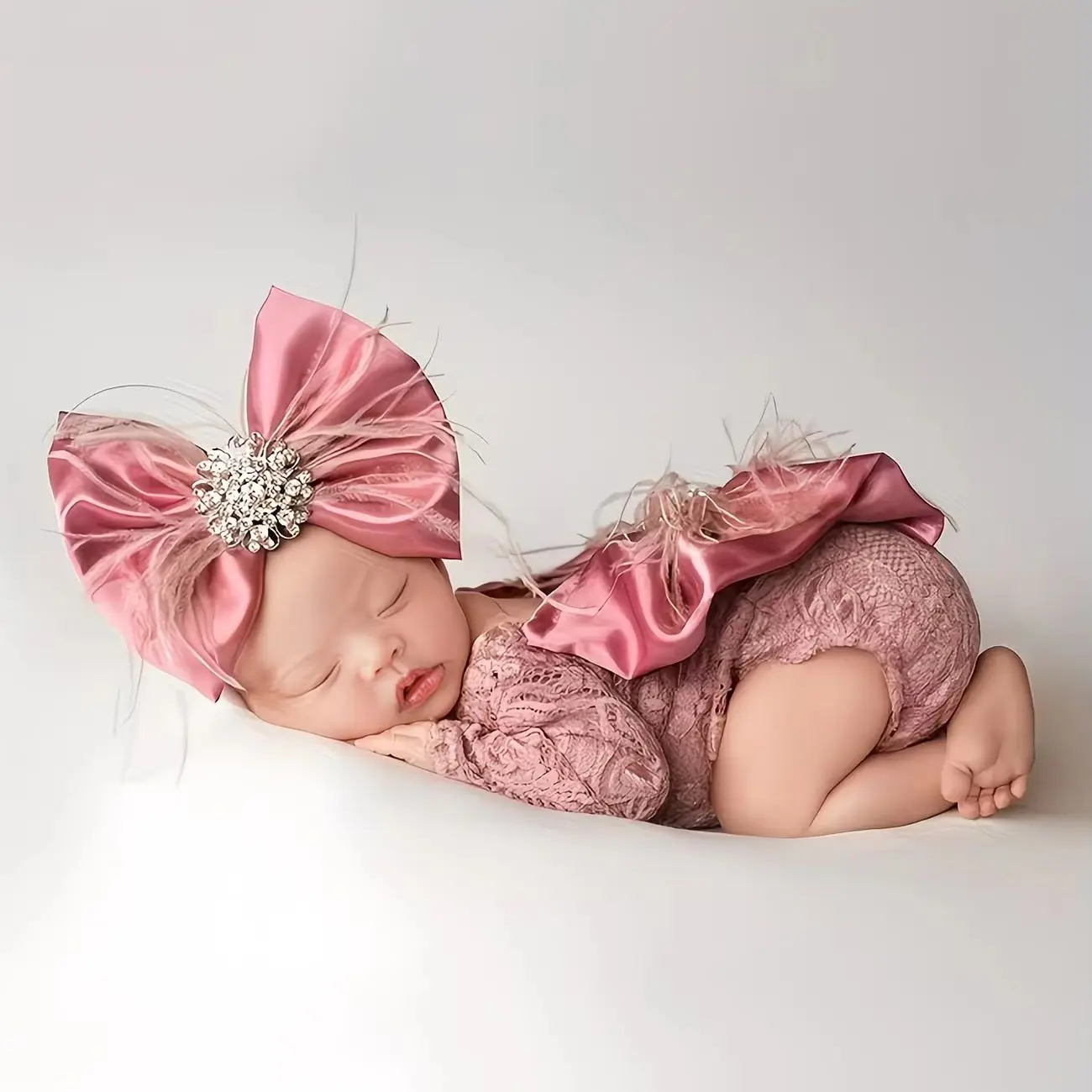 Ylsteed Newborn Lace Romper Photography Outfit Baby Girl Back Big Bow Costume for Photoshoot Infant Picture Props