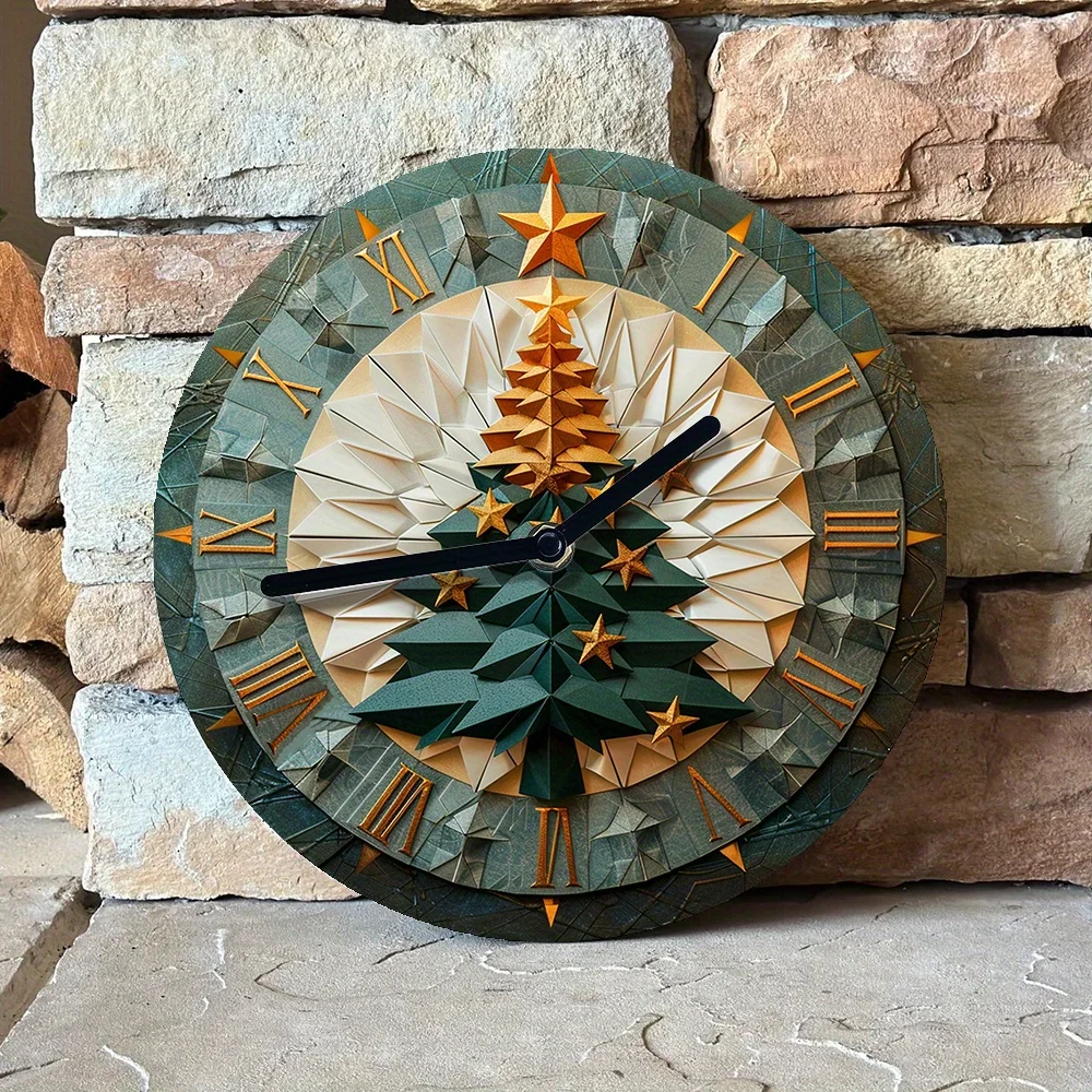 DIY 3D Silent Wall Clock Kit,High-Definition Print - Christmas Tree Theme with Interchangeable Hands, Home Decor for All Seasons