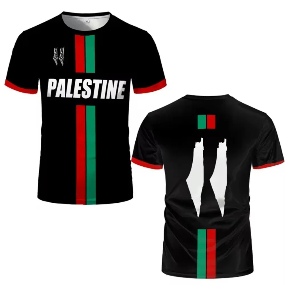 Summer New Palestinian National Team 3D Football Jersey T-shirt, Suitable for Outdoor Sports, Men's Clothing
