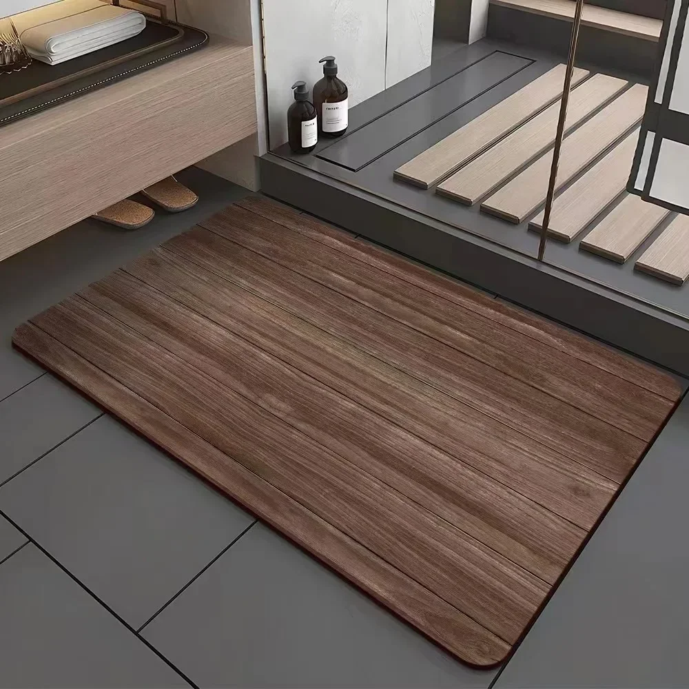 

VIKAMA Retro Wood Grain Diatomite Floor Mat Water Absorbing and Slip-Resistant Bathroom and Kitchen Carpet Home Decoration