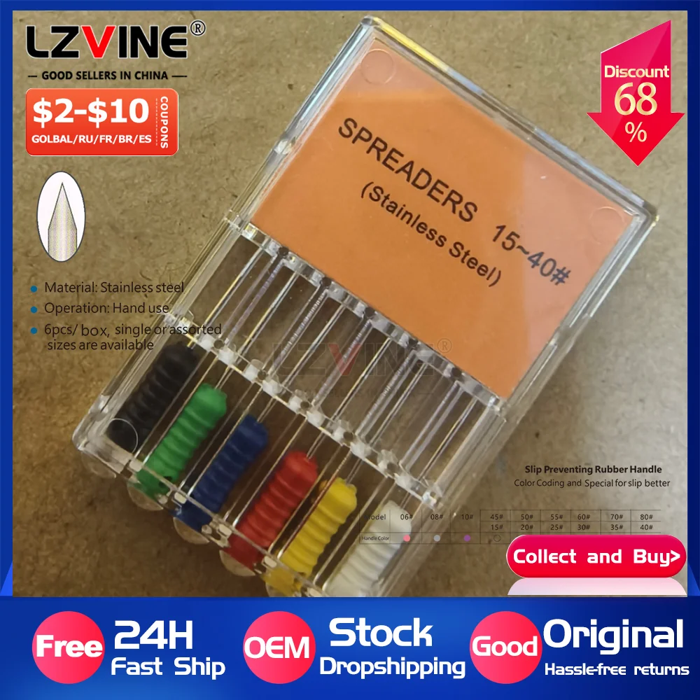 6Pcs 31MM Dental Finger Spreaders File Hand Use Stainless Steel 15-40# 06#Root Cannal Endo Files K H Reamers Pluggle Endodontic