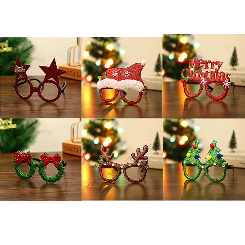 Christmas glasses frame decoration，Christmas Snowman Old Man Costume Props Hanging Ornaments Headband Set，Photo Party Activity G