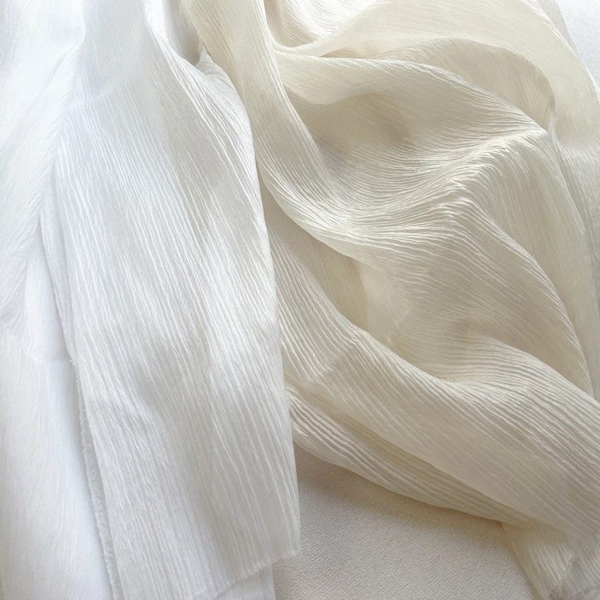 Light Champagne White Ripple Fluttering Wrinkle Mesh Yarn Skirt Clothing Hanfu Background Decoration Wrinkle Yarn SC066