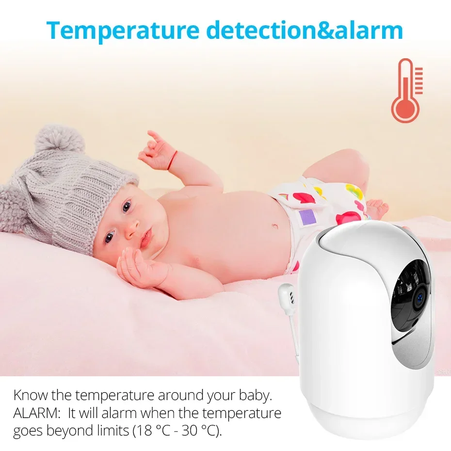 Wifi Baby Camera Temperature & Alarm 3MP Baby  Two-way Audio Baby Camera Security Crying Detection PTZ