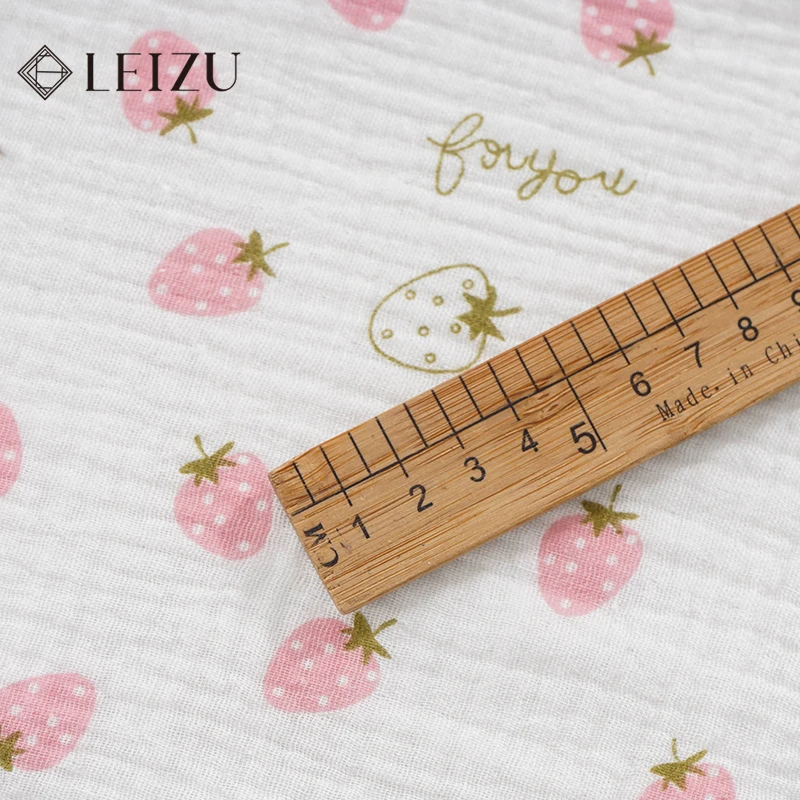 0.5/1/2 Yard Strawberry Print 100% Cotton Double Layer Crepe Baby Fabric Soft Gauze DIY Sewing Baby Blankets, Pajamas, Bedding