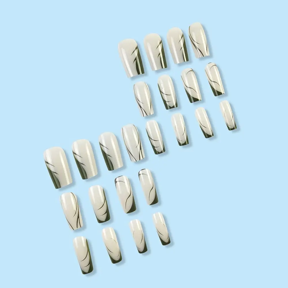 24 unids/caja ojo de gato flor amor uñas postizas Aurora borrosión brillo prensa en uñas líneas doradas francesas cubierta completa uñas postizas