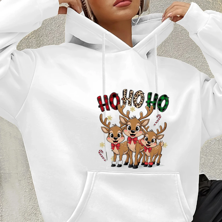

Fun Cartoon Christmas Reindeer Pattern Men Women Hoodie Street Fashion Harajuku Unisex Top Loose Casual Hip-hop Couple Pullover