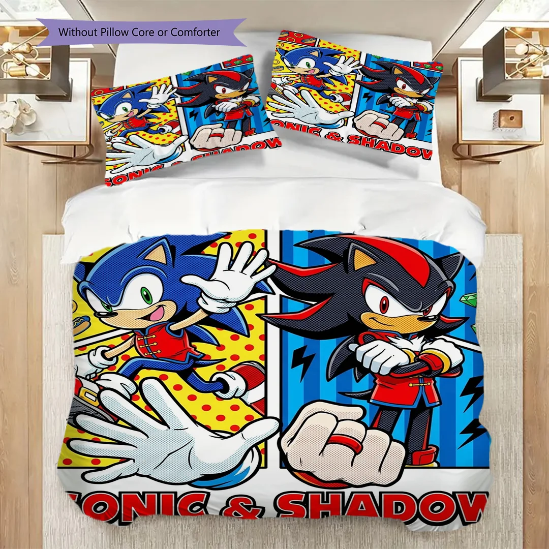 Sonic the Hedgehog Printed Duvet Cover Set & Pillowcase Bedroom Daily Use Ornament Fan Gift-kwq376