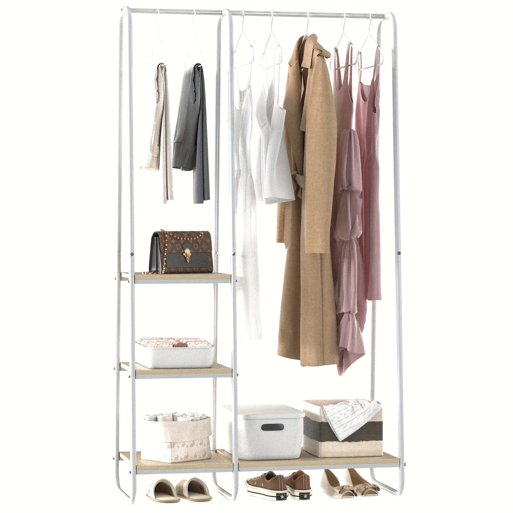 

Clothing Rack for Hanging Clothes White Clothes Rack with Shelves Portable Clothes Rack Heavy Duty Garment with Shelves Fr